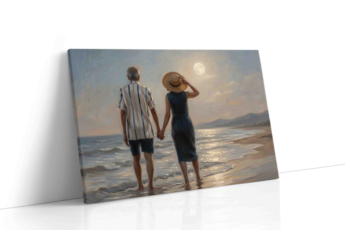 Moonlit Stroll by the Sea romance canvas print gallery-wrapped landscape canvas studio shot
