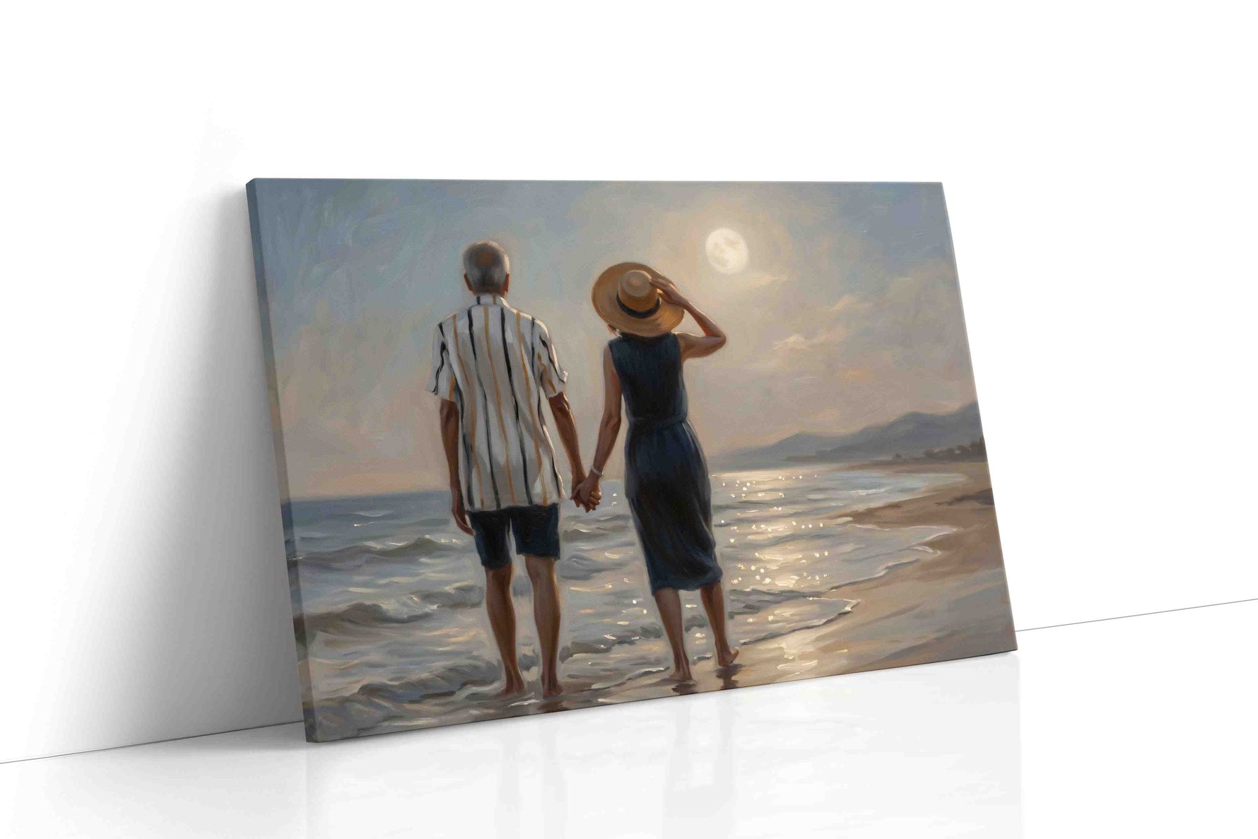 Moonlit Stroll by the Sea romance canvas print gallery-wrapped landscape canvas studio shot