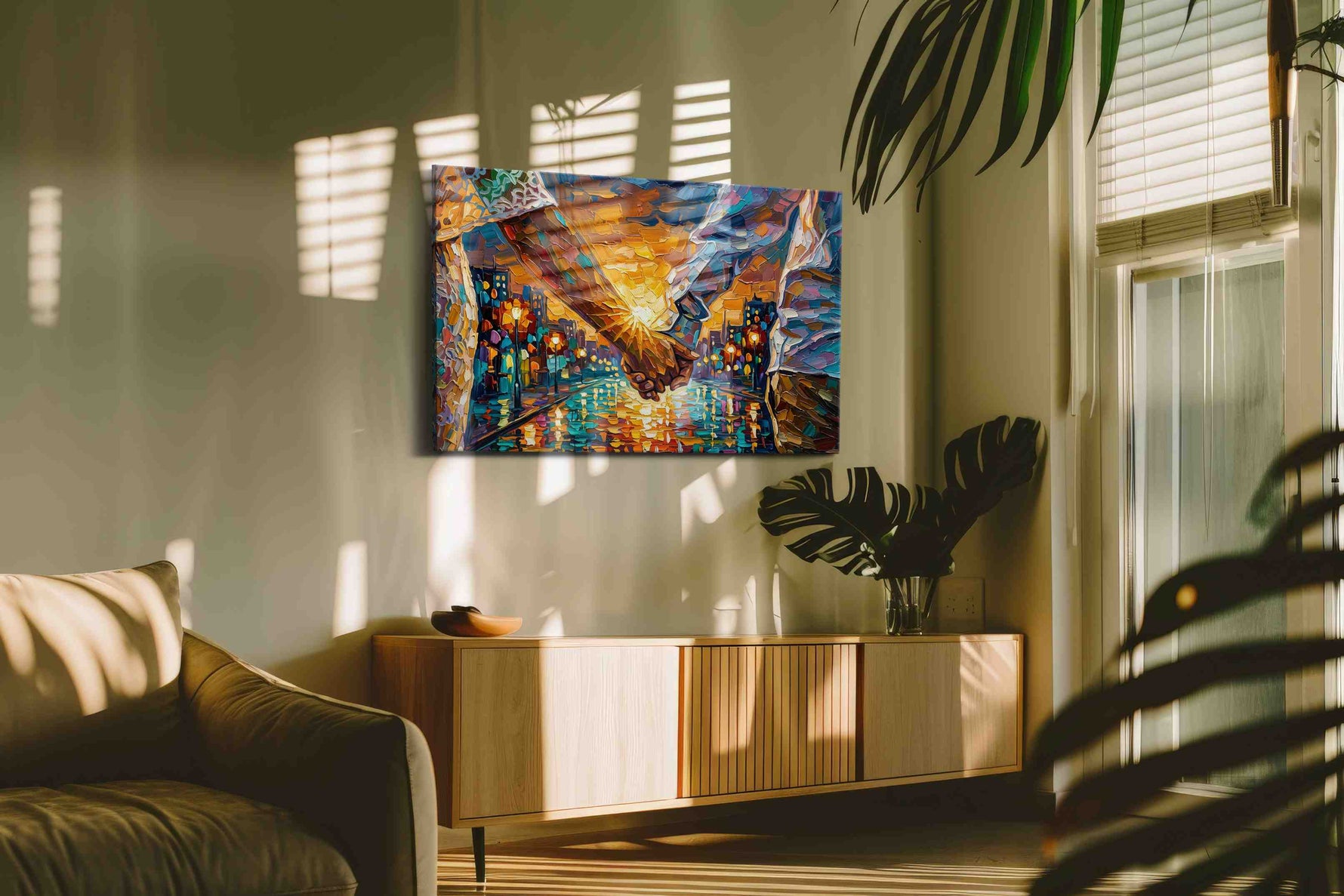 Radiant Connection at Dusk romance canvas print, hanging on wall