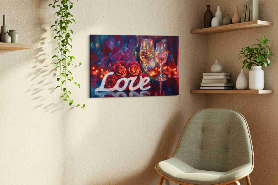 Romantic Reflections wine canvas print, displayed in a living room