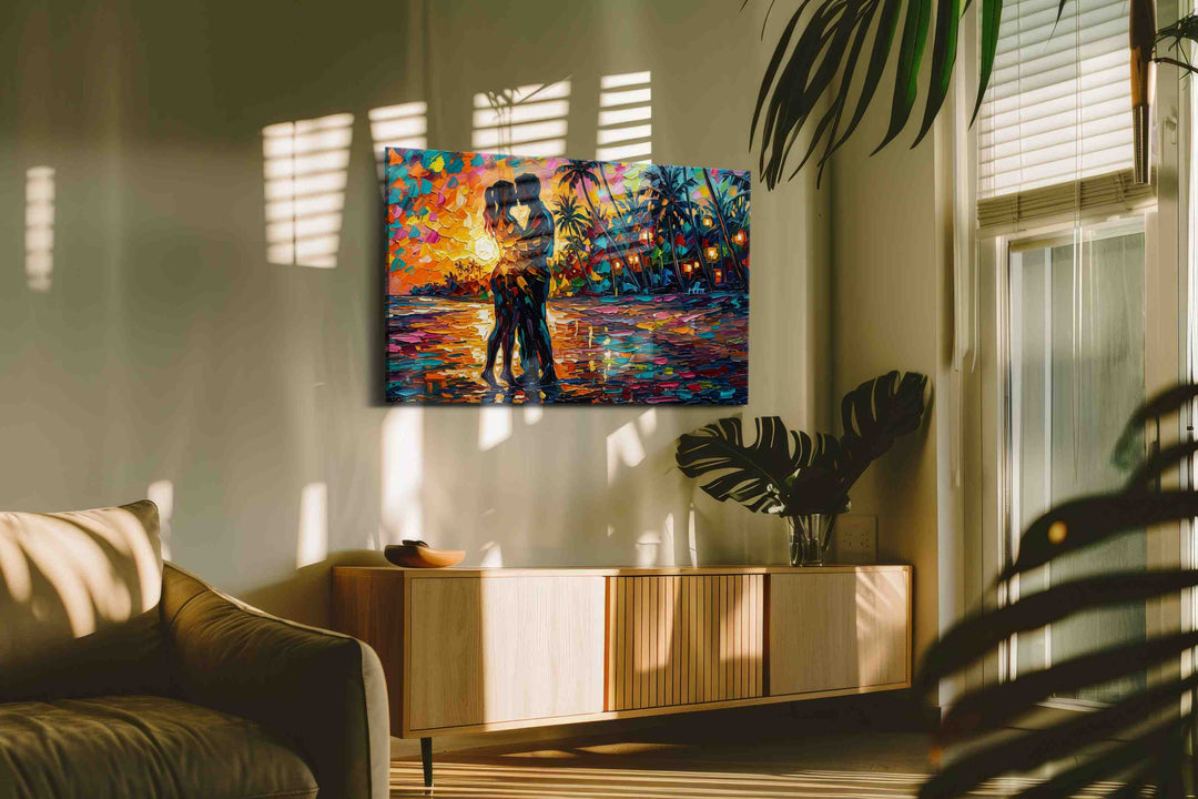 Sunset Embrace – romance canvas wall art, gallery-wrapped, ready to hang