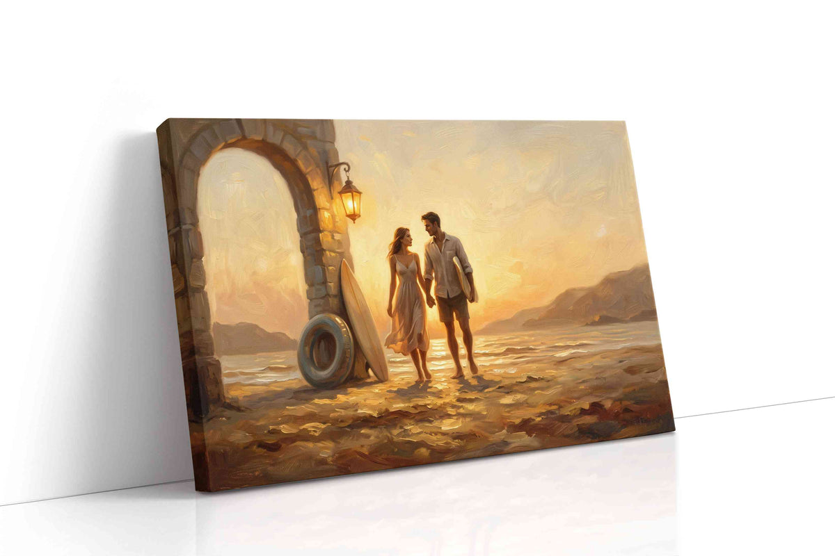 Sunset Promenade romance canvas print, gallery-wrapped, ready to hang