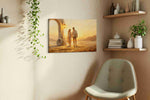 Sunset Promenade romance canvas print, displayed in a living room