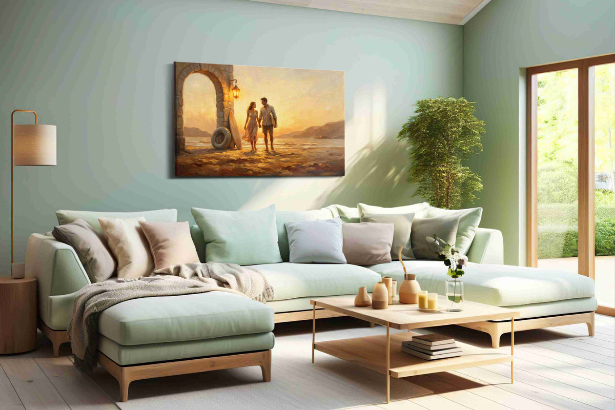 Sunset Promenade romance canvas print, hanging on wall