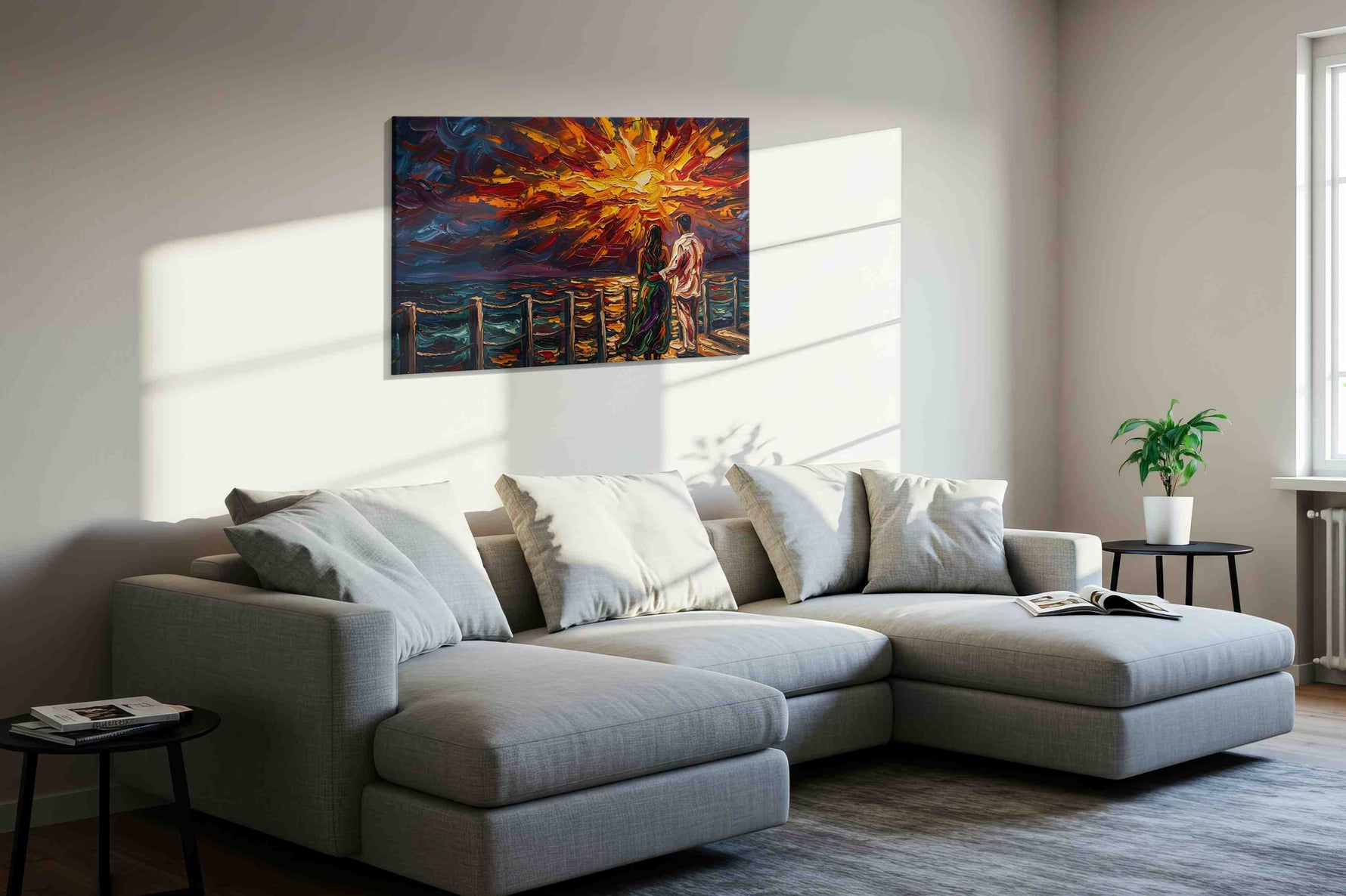 Sunset Serenade in Oils romance canvas print in a living room scene