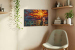 Sunset Serenade in Oils romance canvas print, displayed in a living room