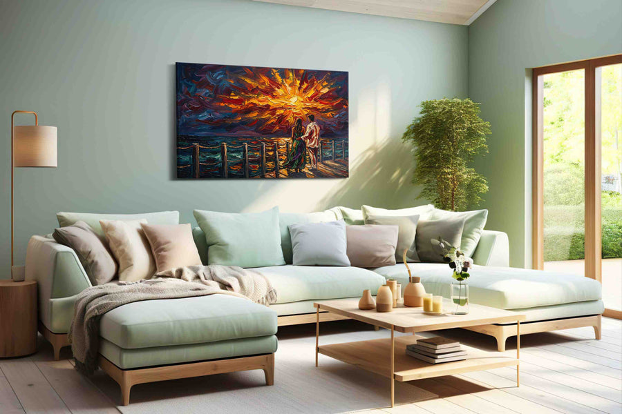 Sunset Serenade in Oils romance canvas print, hanging on wall
