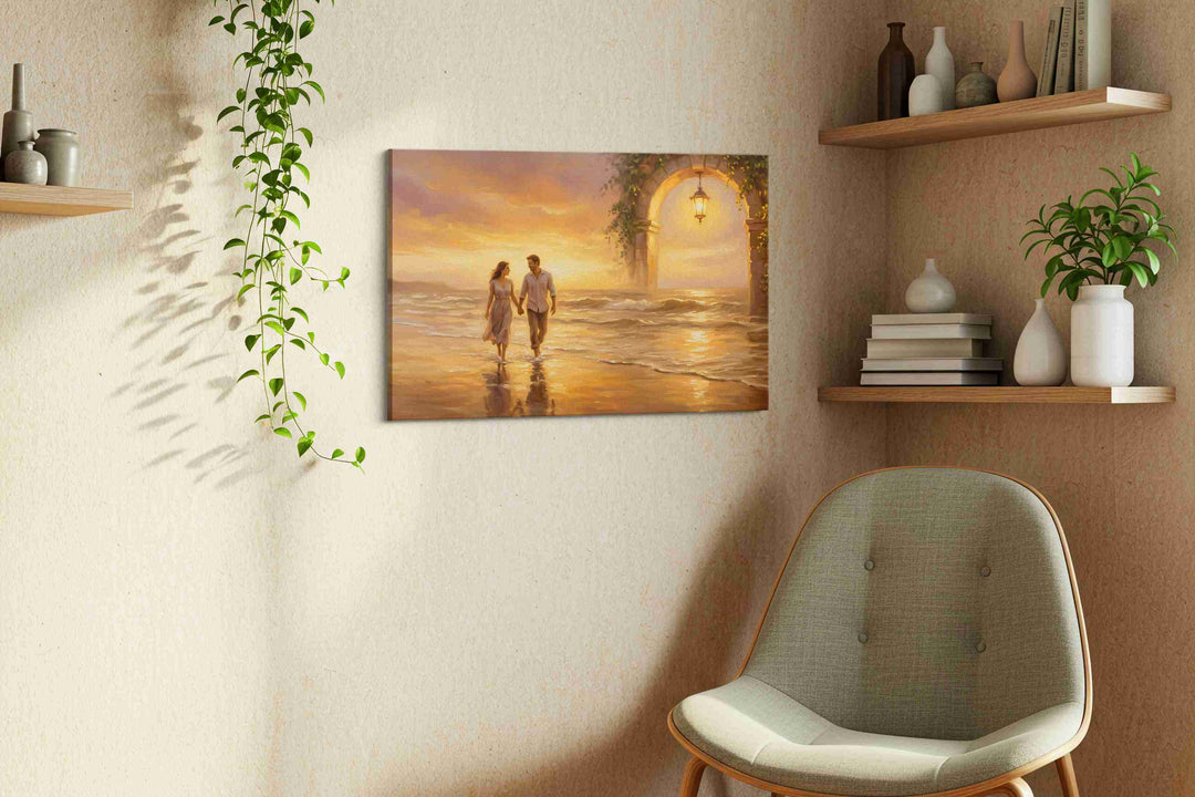 Sunset Stroll Through Memories – romance canvas wall art, gallery-wrapped, ready to hang