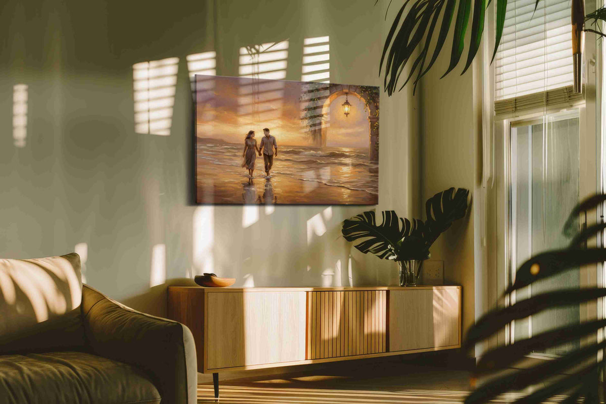 Sunset Stroll Through Memories romance canvas print, hanging on wall