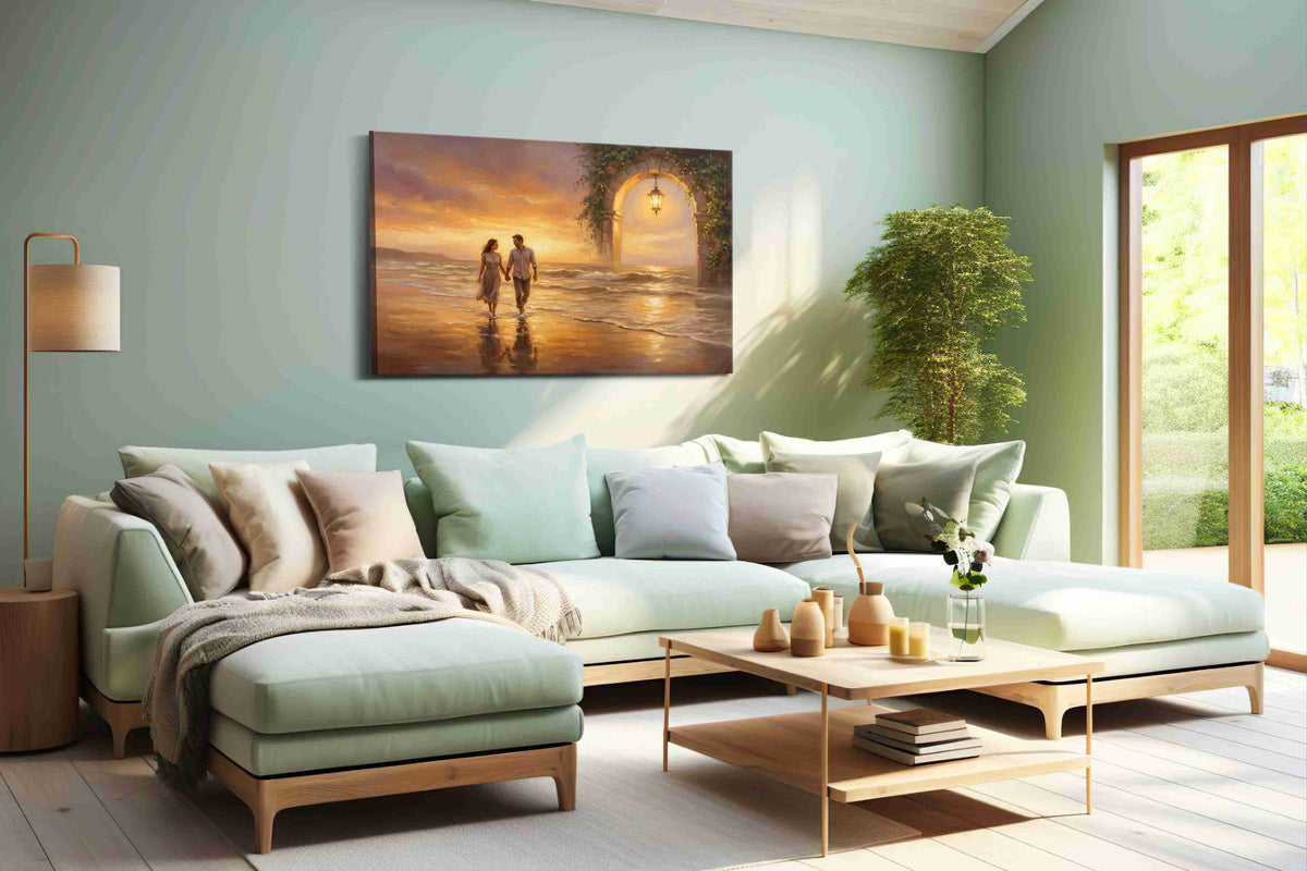 Sunset Stroll Through Memories romance canvas print shown in a wall scene