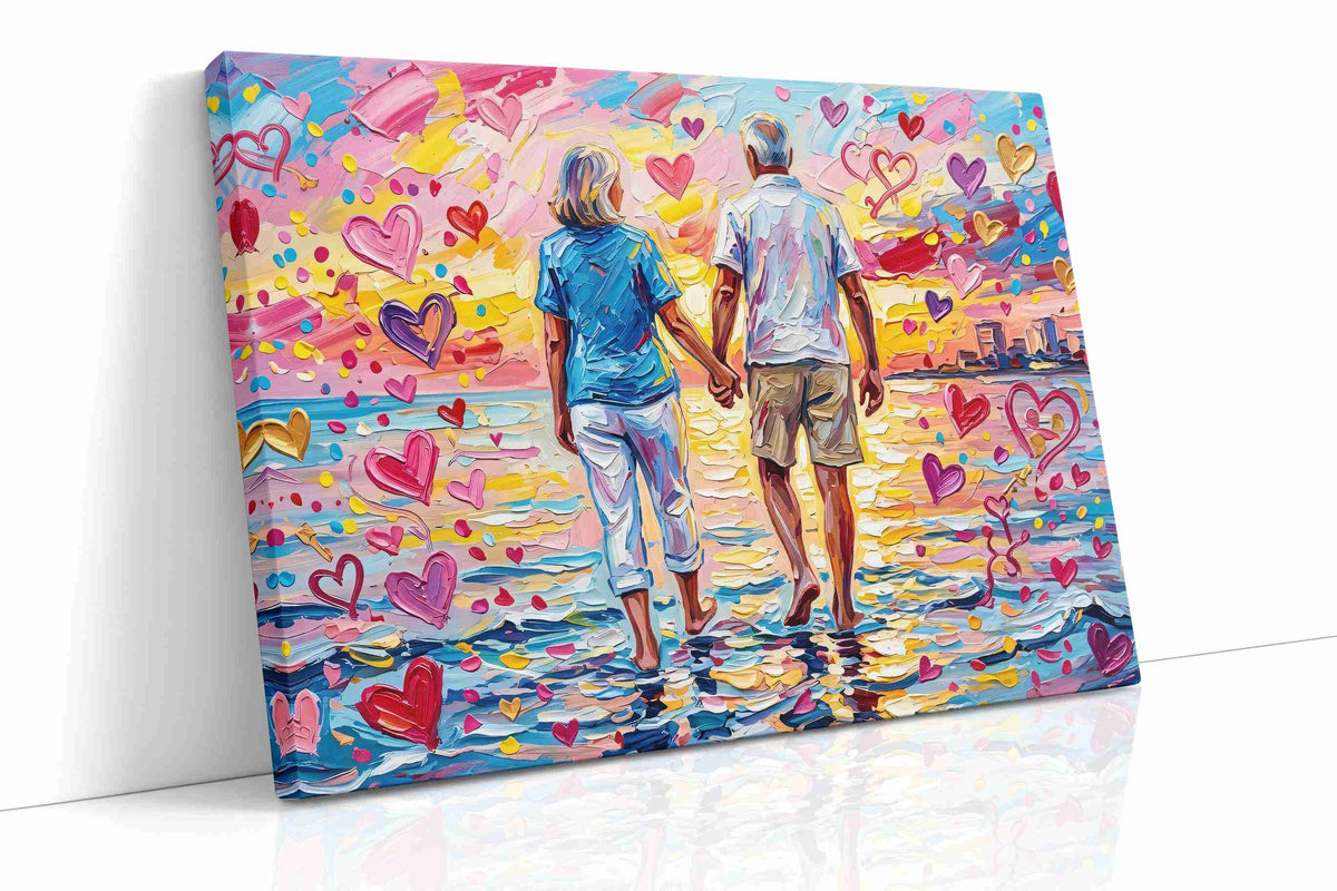 Sunset Stroll of Hearts romance canvas print, gallery-wrapped, ready to hang