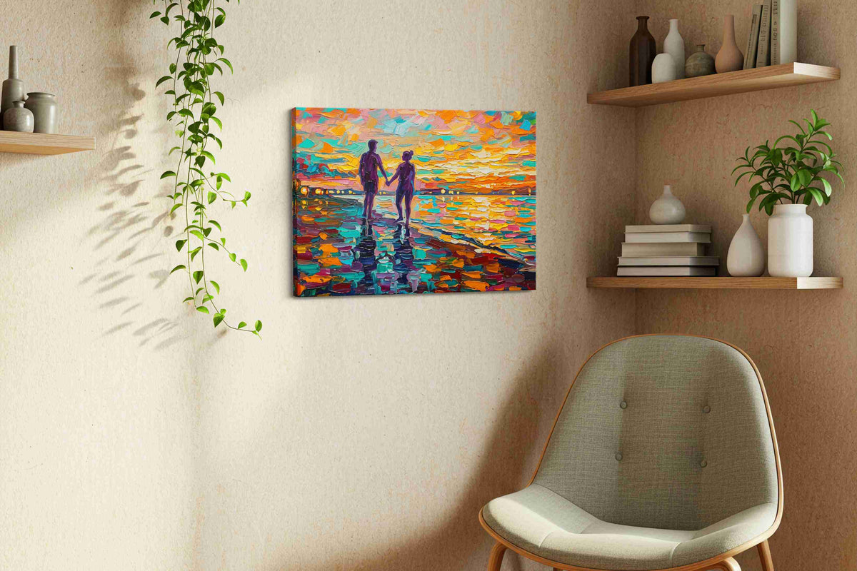 Sunset Stroll of Vibrant Hues romance canvas print, hanging on wall — view 2