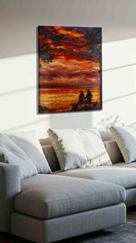 Sunset Whispers by the Shore romance canvas print, displayed in a living room
