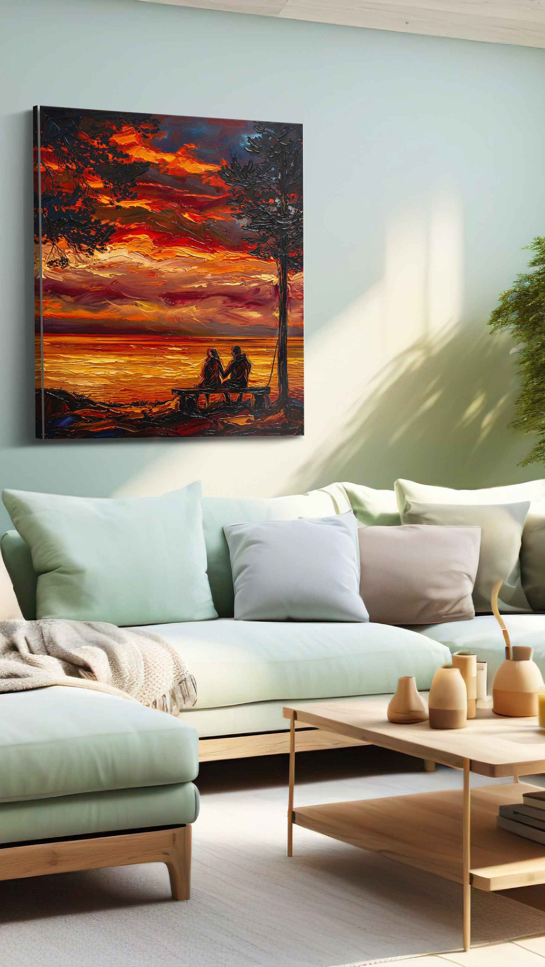 Sunset Whispers by the Shore romance canvas print, hanging on wall