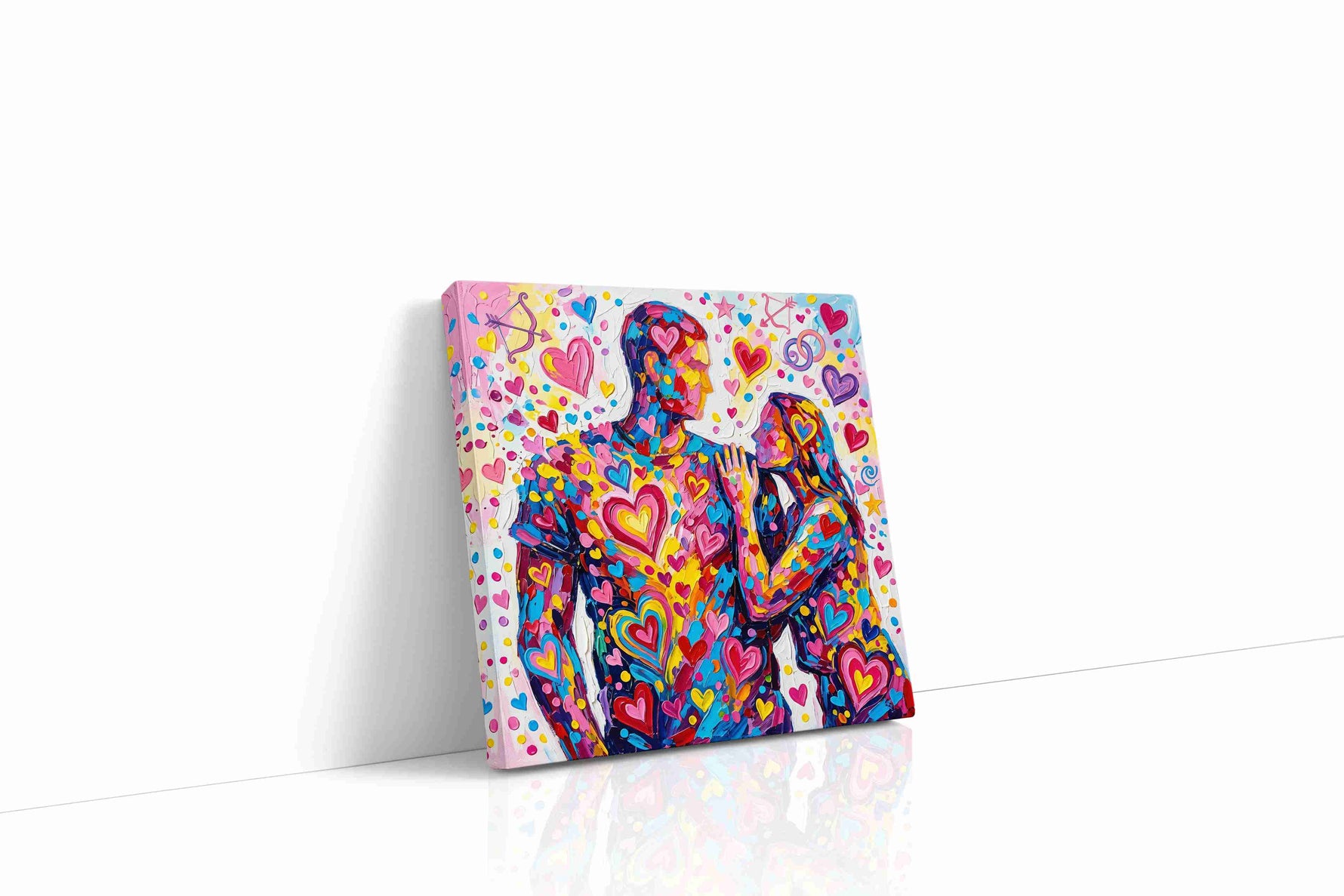 Vibrant Hearts Embrace romance canvas print gallery-wrapped square canvas studio shot
