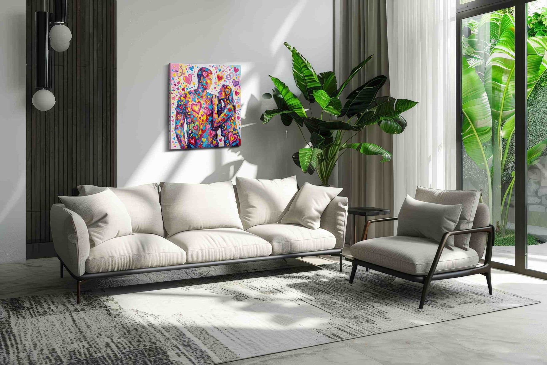 Vibrant Hearts Embrace romance canvas print, on wall, lifestyle preview