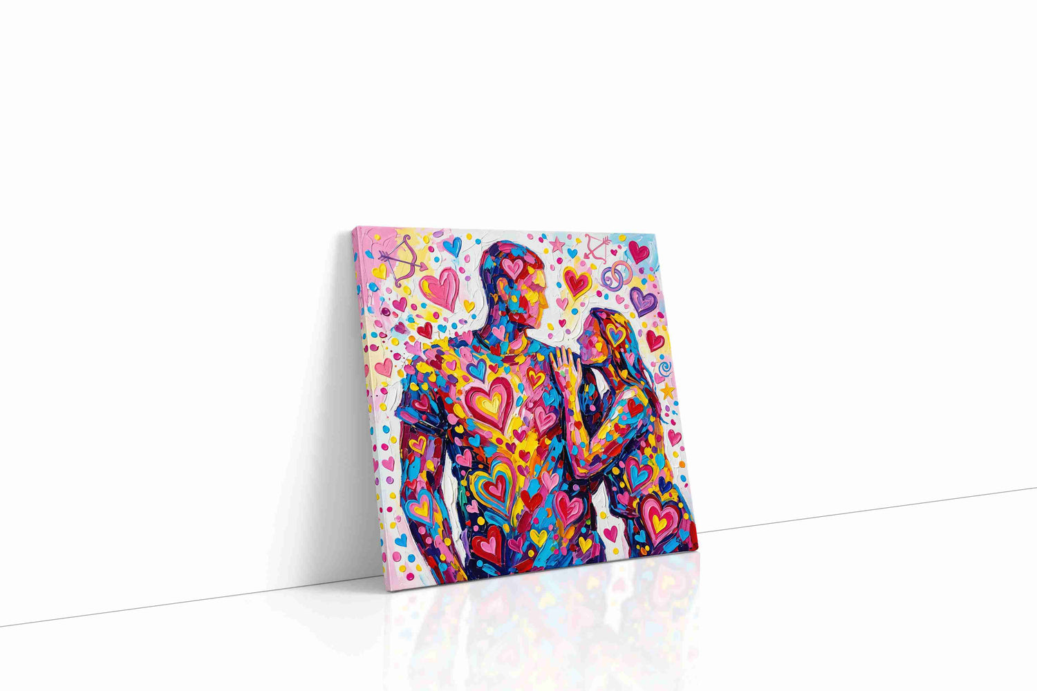 Vibrant Hearts Embrace romance canvas print, gallery-wrapped, ready to hang