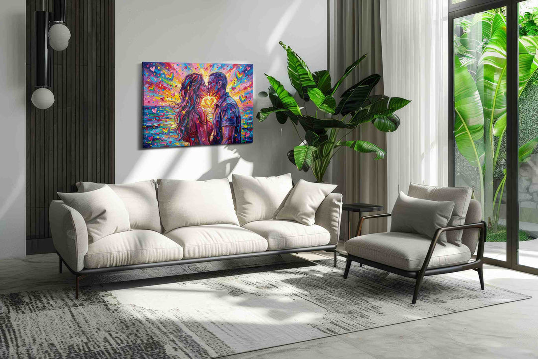Vibrant Twilight Embrace – romance canvas wall art, gallery-wrapped, ready to hang