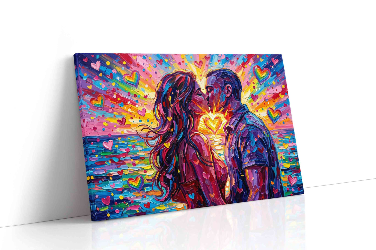 Vibrant Twilight Embrace romance canvas print, gallery-wrapped, ready to hang