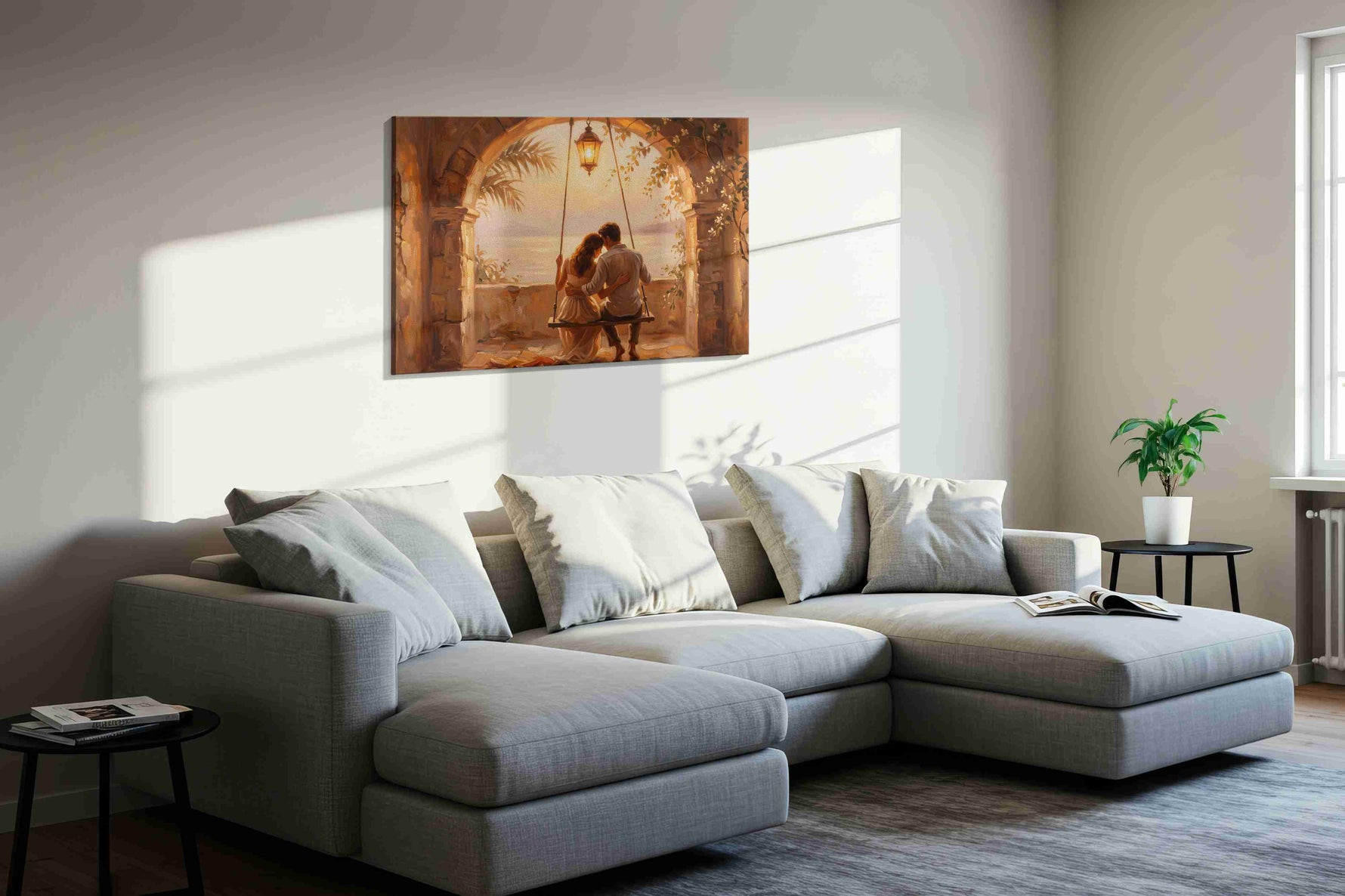Whispers at Dusk romance canvas print in a living room scene