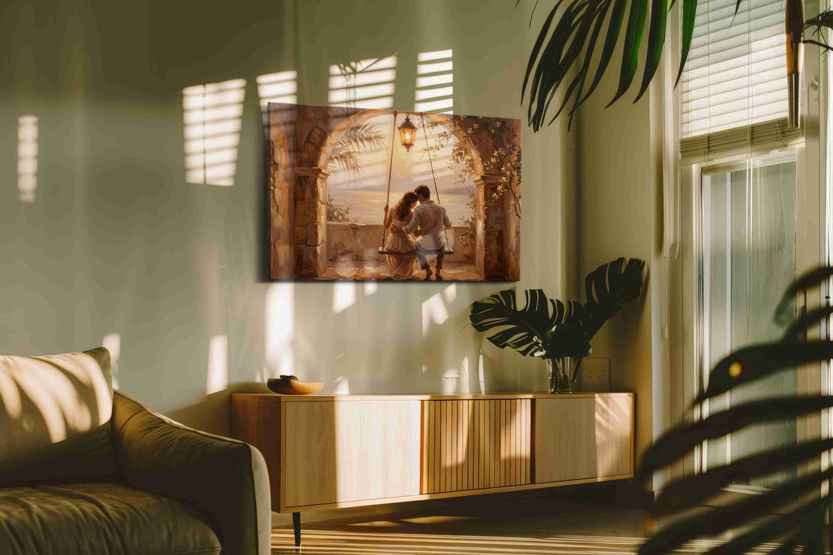 Whispers at Dusk romance canvas print, on wall, lifestyle preview