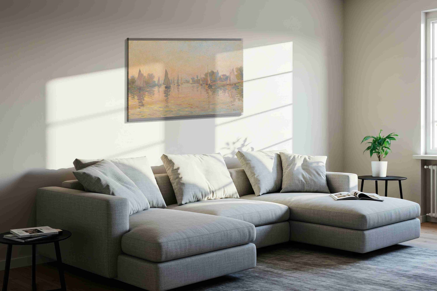 Whisper of the Seine landscape canvas print, displayed in a living room