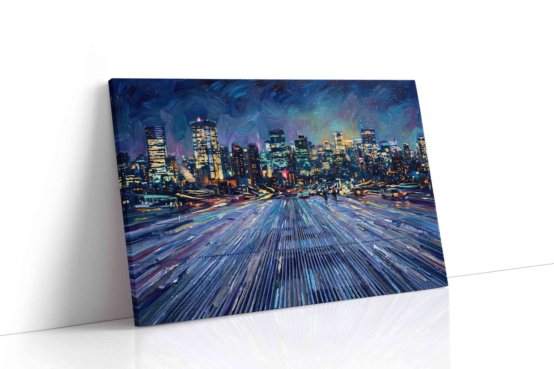 Celestial Cityscape Symphony urban canvas print gallery-wrapped landscape canvas studio shot