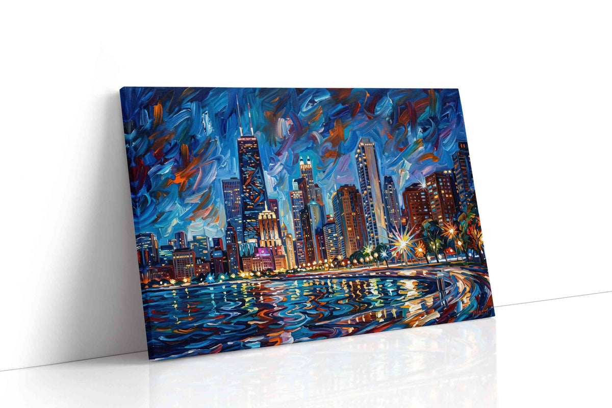 City Dreams Aglow urban canvas print gallery-wrapped landscape canvas studio shot