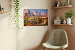 City Lights Symphony III urban canvas print, displayed in a living room