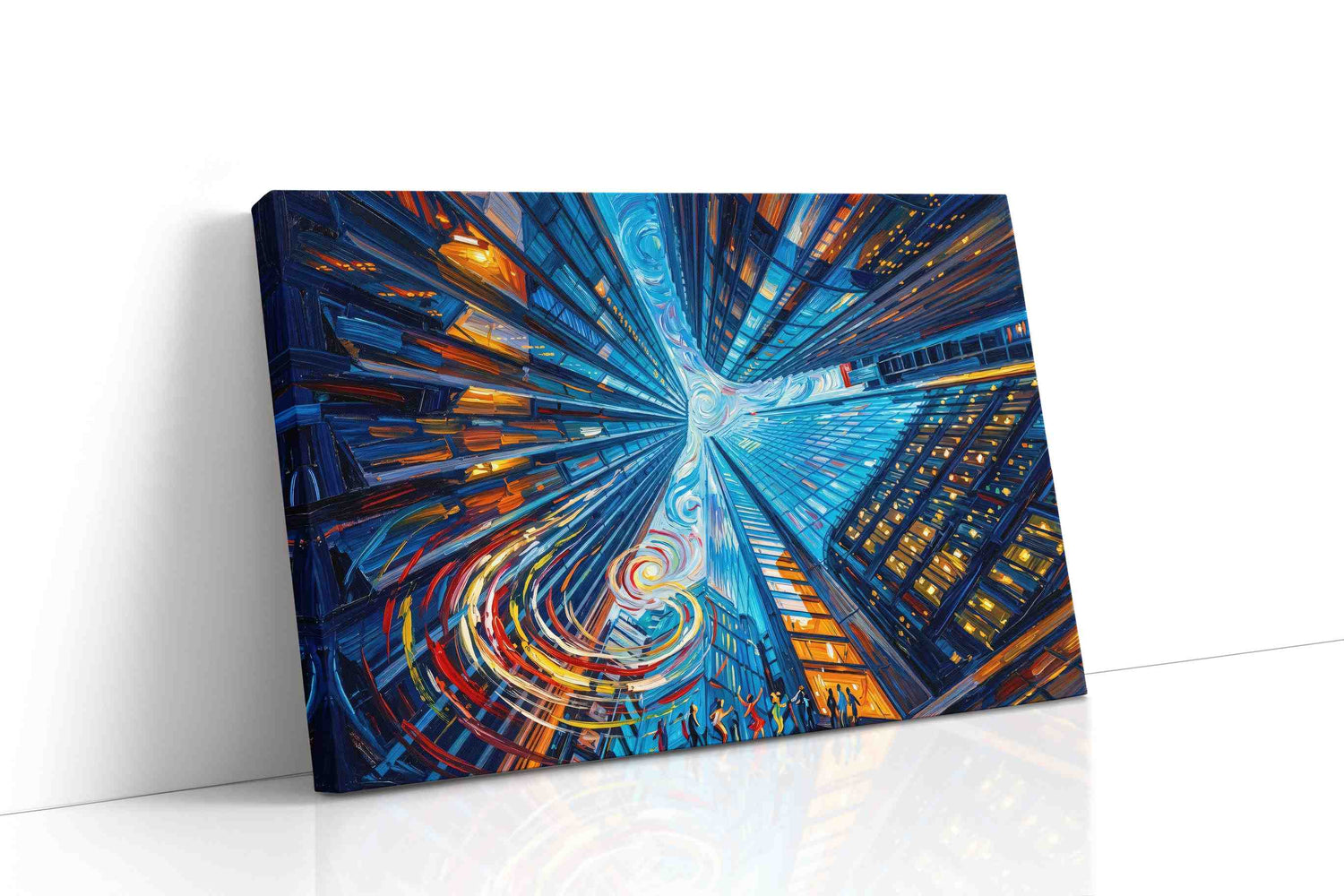 City Swirl Symphony urban canvas print, gallery-wrapped, ready to hang