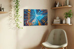 City Swirl Symphony urban canvas print in a living room scene
