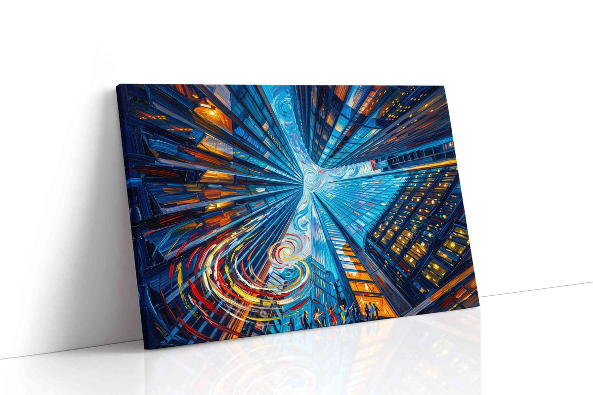 City Swirl Symphony urban canvas print gallery-wrapped landscape canvas studio shot
