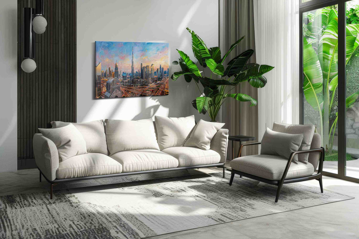 City of Future Visions urban canvas print in a modern interior mockup