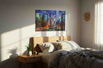 Cosmic Urban Current urban canvas print, displayed in a bedroom