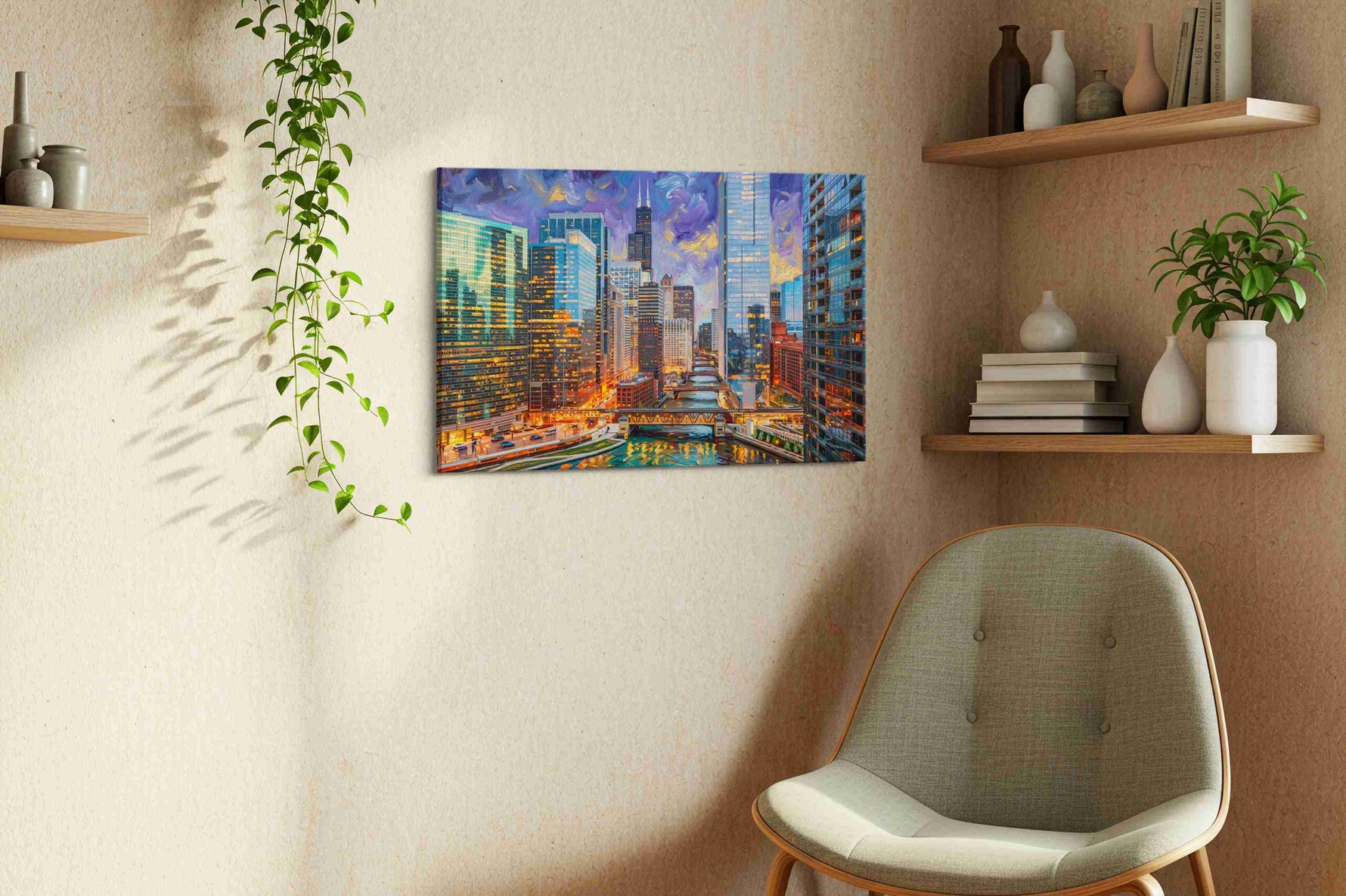 Cosmic Urban Current urban canvas print, displayed in a living room