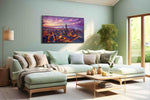 Dusk's Urban Glow urban canvas print, hanging on wall