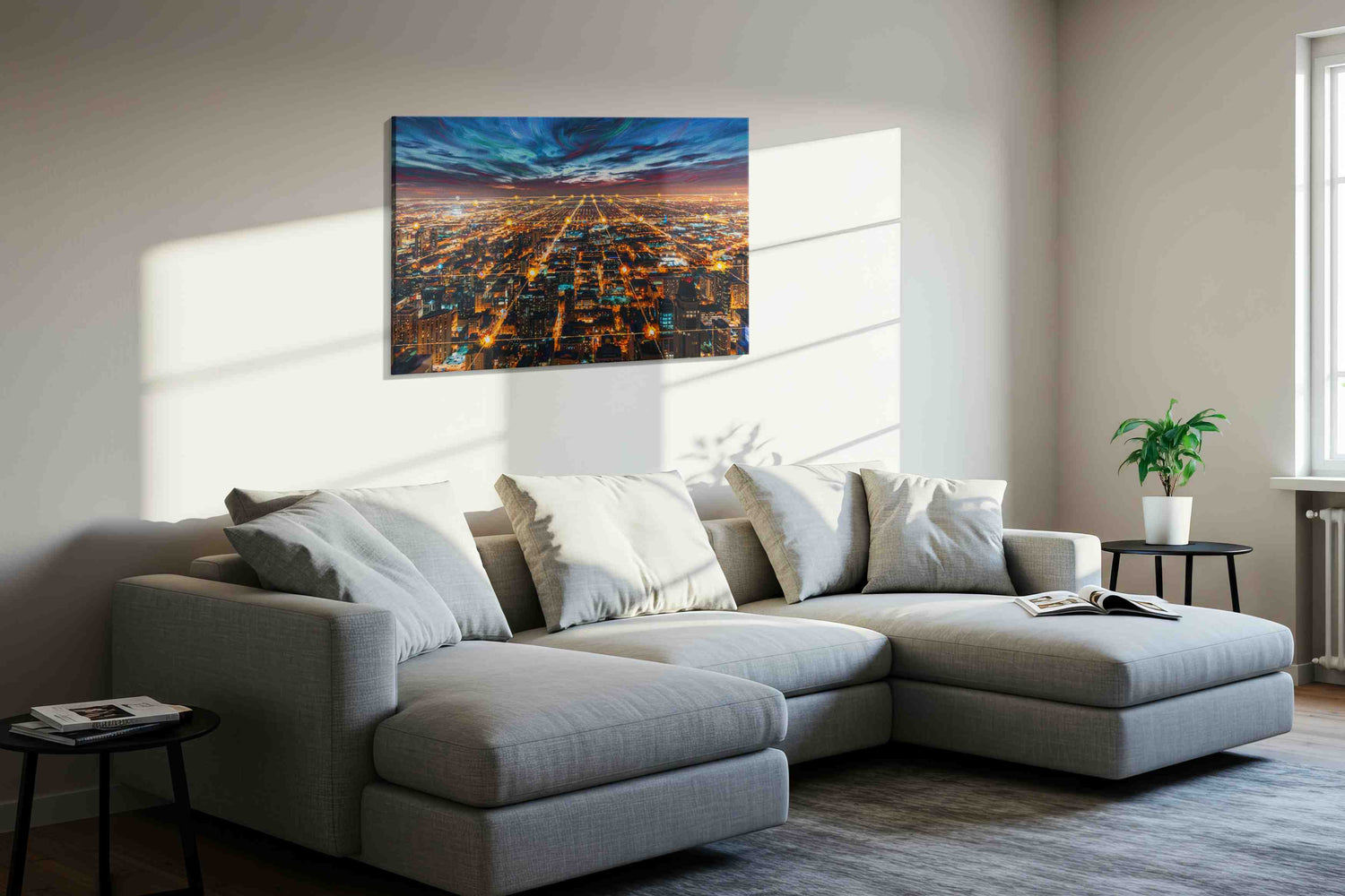 Electric City Dreams – urban canvas wall art, gallery-wrapped, ready to hang
