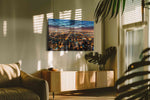 Electric City Dreams urban canvas print in a contemporary interior mockup