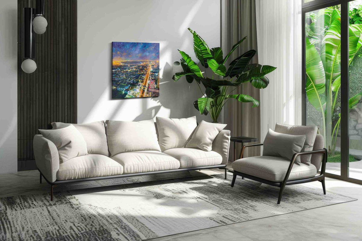 Electric Cityscape Nocturne – urban canvas wall art, gallery-wrapped, ready to hang
