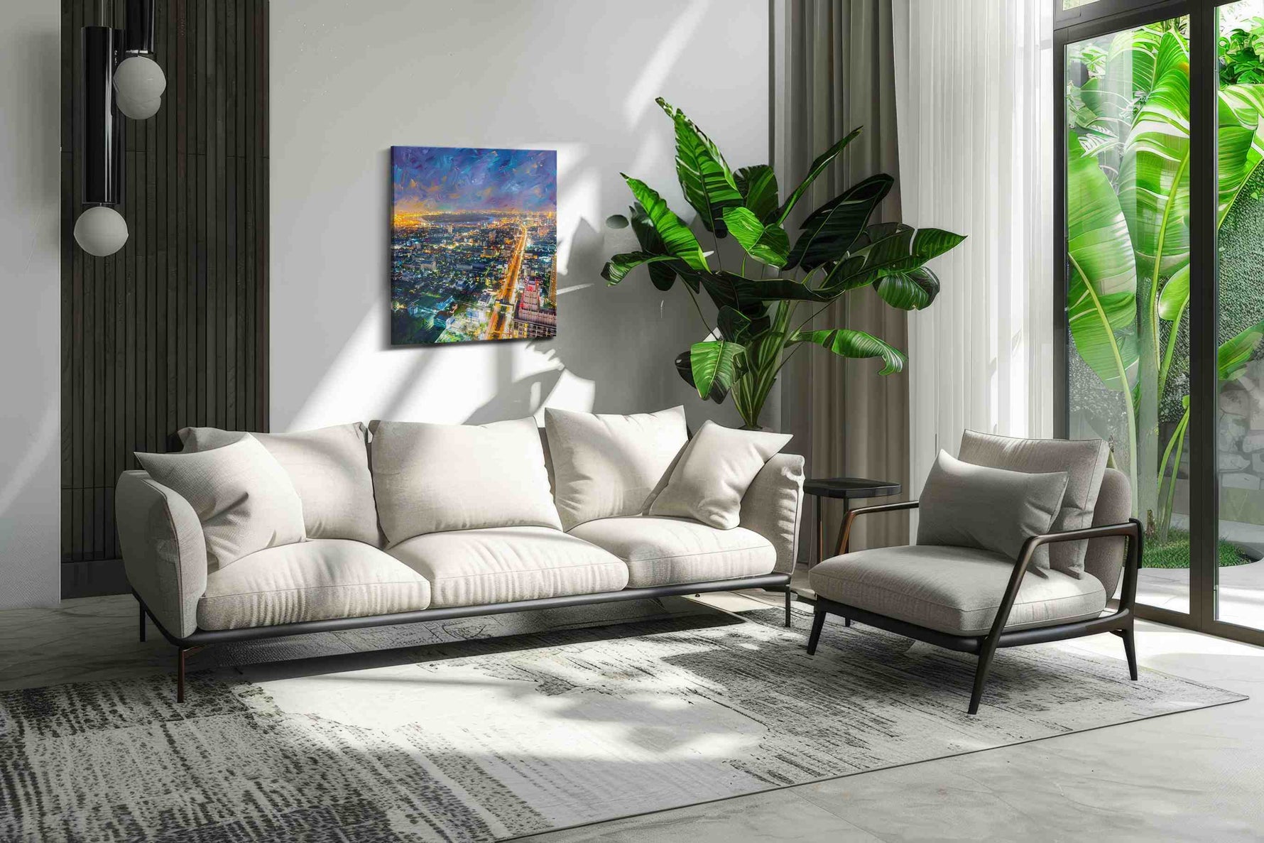 Electric Cityscape Nocturne – urban canvas wall art, gallery-wrapped, ready to hang