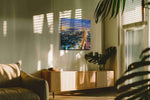 Electric Cityscape Nocturne urban canvas print in a hung canvas mockup