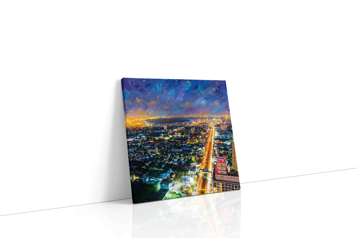 Electric Cityscape Nocturne urban canvas print, gallery-wrapped, ready to hang