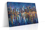 Electric Cityscape Reflections – urban canvas wall art, gallery-wrapped, ready to hang