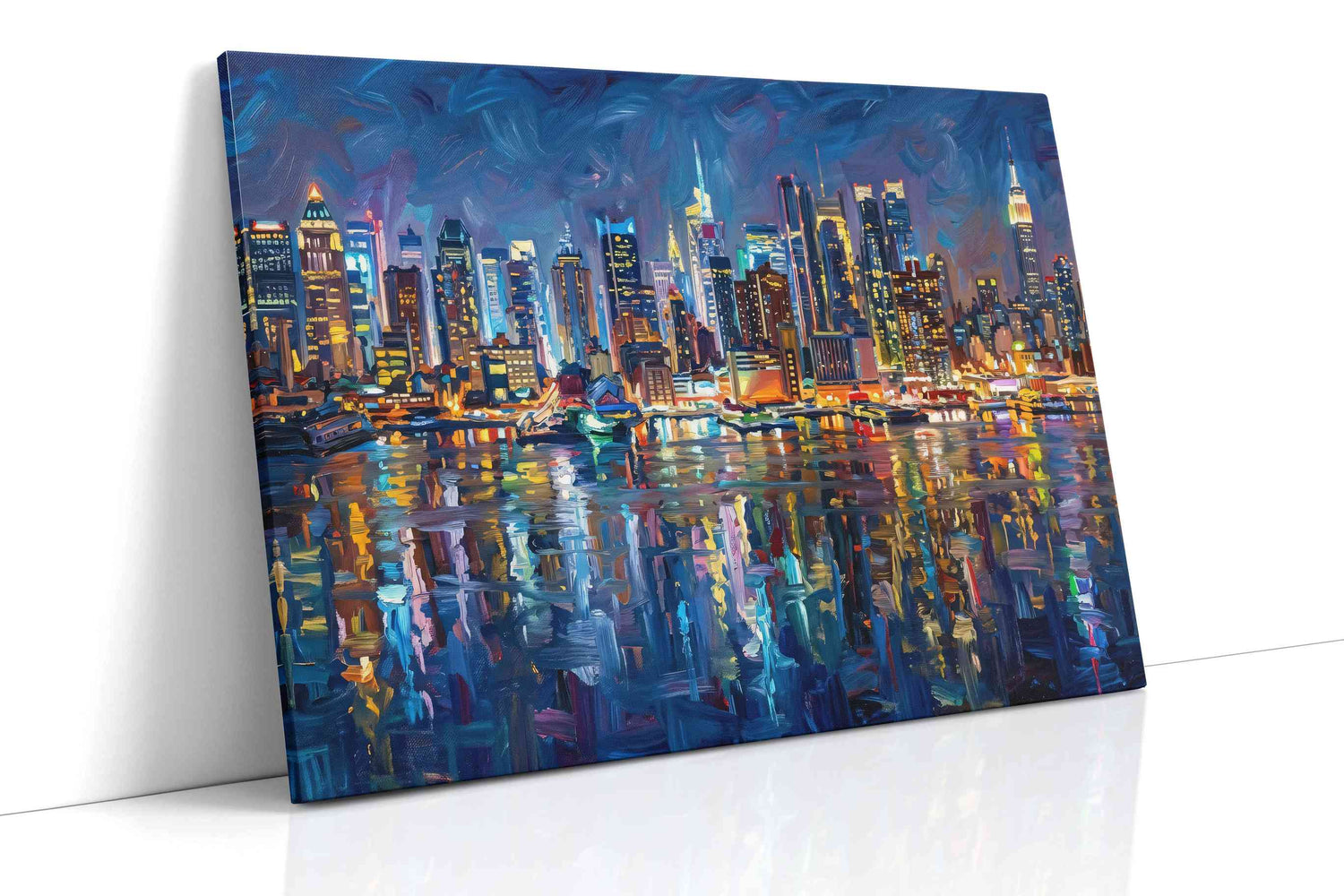 Electric Cityscape Reflections urban canvas print, gallery-wrapped, ready to hang