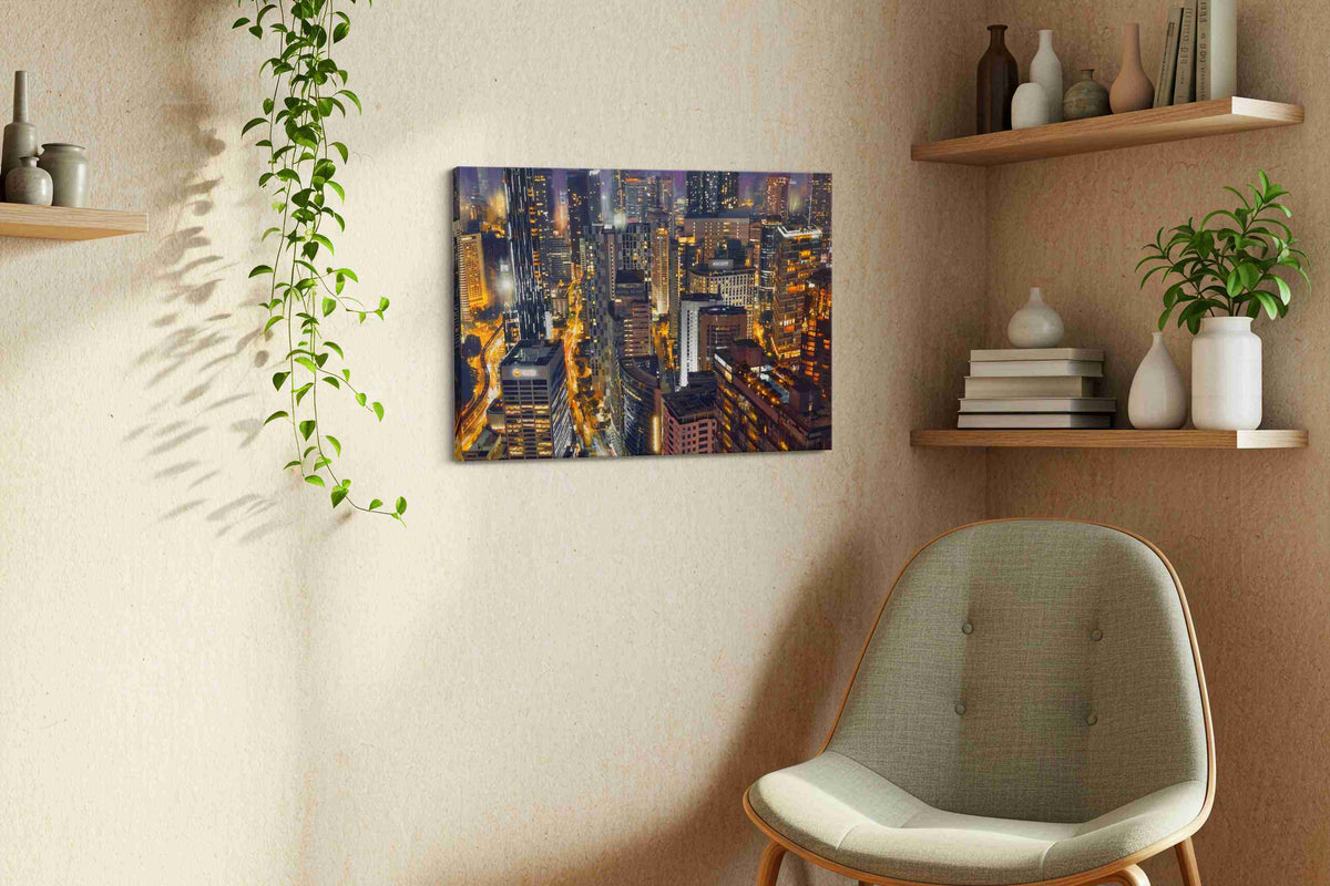 Electric Dreams of the Metropolis – urban canvas wall art, gallery-wrapped, ready to hang