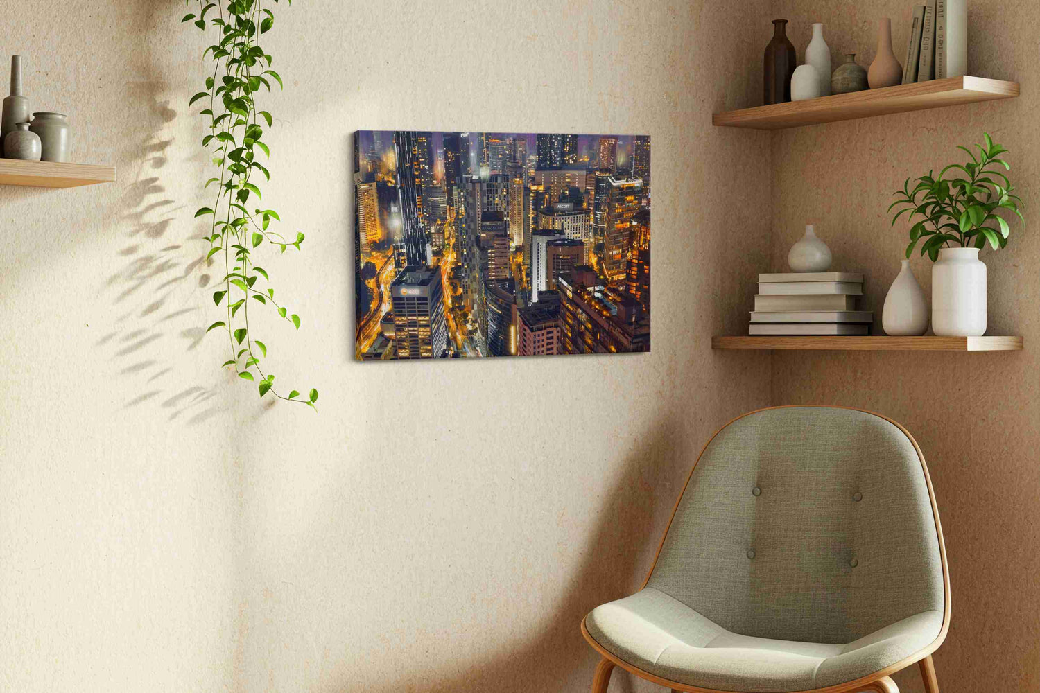 Electric Dreams of the Metropolis – urban canvas wall art, gallery-wrapped, ready to hang