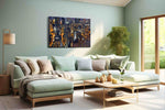Electric Dreams of the Metropolis urban canvas print shown in a wall scene