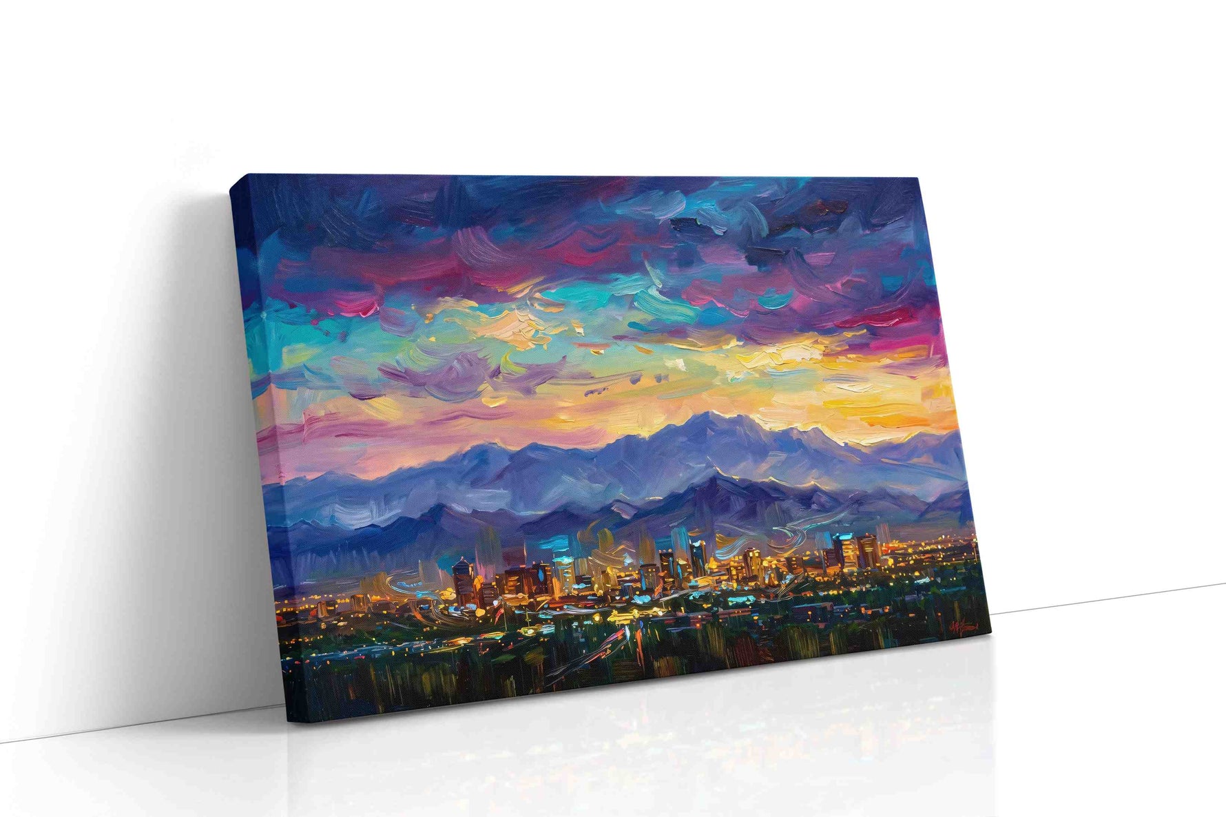 Electric Skies Over City Dreams urban canvas print gallery-wrapped landscape canvas studio shot