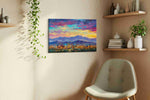 Electric Skies Over City Dreams urban canvas print, hanging on wall