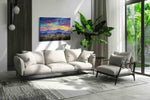 Electric Skies Over City Dreams urban canvas print in a hung canvas mockup